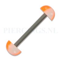 Tongpiercing acryl halve bal geblokt oranje-wit