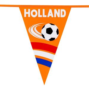 Vlaggenlijn feestslinger - oranje/holland met voetbal - 6 meter - 15 vlaggen - kunststof