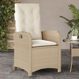 Tuinstoel verstelbaar met kussens poly rattan beige