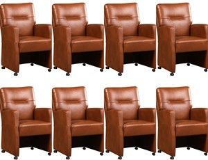 Set van 8 Cognac leren landelijke eetkamerfauteuils Sharp - Granada leer Savannah (cognac leer)