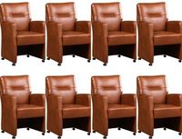 Set van 8 Cognac leren landelijke eetkamerfauteuils Sharp - Granada leer Savannah (cognac leer)