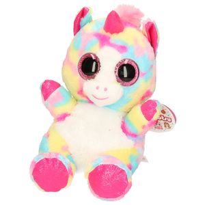 Keel Toys pluche eenhoorn knuffel - regenboog kleuren roze/geel - 25 cm   -