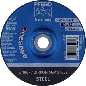 PFERD 62217737 E 180-7 ZIRKON SGP STEEL Afbraamschijf gebogen Diameter 180 mm Boordiameter 22.23 mm Staal 10 stuk(s)