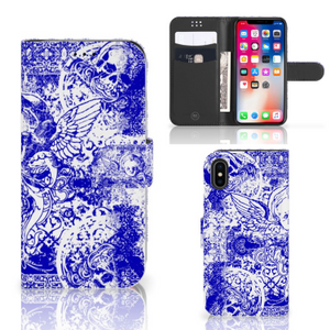 Telefoonhoesje met Naam Apple iPhone X | Xs Angel Skull Blauw