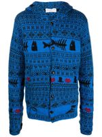 Yohji Yamamoto cardigan à capuche en maille Fair Isle - Bleu - thumbnail