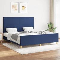 vidaXL Bedframe met hoofdbord stof blauw 160x200 cm, bed, ledikant, tweepersoonsbed, slaapmeubel, bedbodem, bedden, slaapmeubels, slaapmeubelen