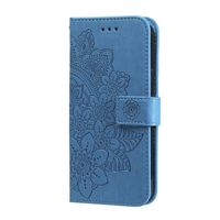 OPPO A16S hoesje - Bookcase - Pasjeshouder - Portemonnee - Bloemenprint - Kunstleer - Blauw