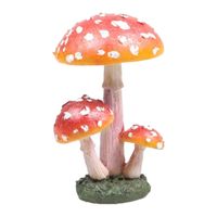 Decoratie huis/tuin beeldje paddenstoelen - lage hoed - vliegenzwammen - rood/wit - 10 cm