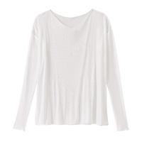 Licht transparent shirt met lange mouwen uit bio-zijde met V-hals, natuurwit 48