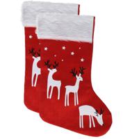 Decoratie kerstsokken - 2x - rood - B27 x H46 cm - polyester - rendieren- kerstsokken - thumbnail