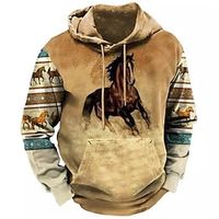 Voor heren Trui met capuchon Zwart Bruin Bruin 2 Capuchon dier Paard Grafische prints Afdrukken Dagelijks Sport 3D-afdrukken Streetwear Ontwerper Basic Lente Herfst Kleding Hoodies Sweatshirts Lightinthebox - thumbnail