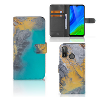 Huawei P Smart 2020 Bookcase Marble Blue Gold - thumbnail