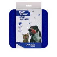 Eat Slow Live Longer Licking Mat Wave - 20 x 20 cm - Anti-snuffelmat - Slow Feeder - snuffelmat - 100% siliconen - Vaatwasmachinebestendig - Voor hond of kat - Blauw