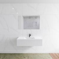Zaro Lagom volledig naadloos solid surface onderkast 110cm mat wit met 1 lade Push tot open. Compleet met solid surface wastafel met 1 kraangat(en)
