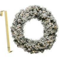 Kerstkrans groen besneeuwd met licht 35 cm kunststof incl. deurhanger   -