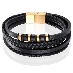 Leren heren armband Multi Mendes Edelstaal Goudkleurig Zwart