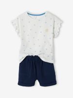 Set voor meisjes T-shirt en short van katoengaas marineblauw