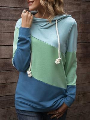 Blue Hoodie Paneled Long Sleeve Solid Sweatshirt Blue Hoodie Paneled Long Sleeve Solid Sweatshirt