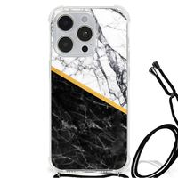 iPhone 14 Pro Anti-Shock Hoesje Marmer Wit Zwart - Origineel Cadeau Man