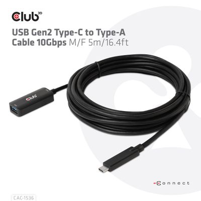 club3D USB-kabel USB 3.2 Gen2 (USB 3.1 Gen2) USB-C stekker, USB-B bus 5.00 m Zwart CAC-1536