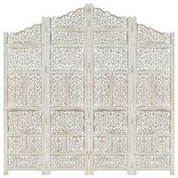 vidaXL Kamerscherm met 4 panelen handgesneden 160x165 cm mangohout wit
