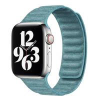 By Qubix - Denim nylon bandje - Lichtblauw - Compatible met Apple Watch 44mm / 45mm / 46mm / 49mm - Compatible Apple watch bandjes