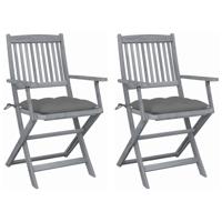 vidaXL Tuinstoelen 2 st inklapbaar met kussens massief acaciahout