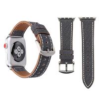 By Qubix - Denim Pattern Echt Leren bandje - Grijs - Compatible met Apple Watch 44mm / 45mm / 46mm / 49mm - Compatible Apple watch bandjes