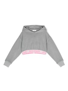 Palm Angels Kids hoodie crop à bande logo - Gris