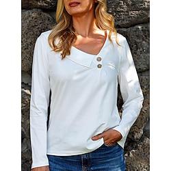 Dames T-shirt Katoen nappi Casual Dagelijks Weekend Modieus Basic Lange mouw V-hals Zwart Zomer Lente Lightinthebox