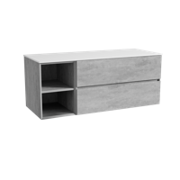 Storke Edge zwevend badmeubel 130 x 52 cm beton donkergrijs met Tavola enkel of dubbel wastafelblad in solid surface mat wit