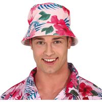 Guirca Verkleed hoedje voor Tropical Hawaii party - Roze flamingo print - volwassenen - Carnaval   - - thumbnail