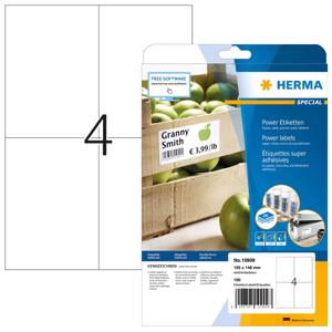 Herma 10909 Zelfklevende etiketten 105 x 148 mm Papier Wit 100 stuk(s) Permanent hechtend Inkjet, Laser (zwart/wit), Laser (kleur), Kopiëren (zwart/wit),