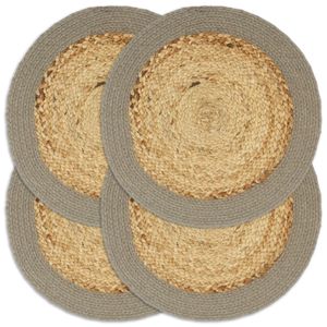 Placemats 4 st 38 cm jute en katoen natuurlijk en grijs