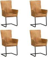 Set van 4 Cognac leren industriële eetkamerstoelen Dare - poot vierkant zwart - Kenia Leer Walnut (cognac leer) - thumbnail