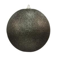 1x Zwarte Grote Kerstballen Met Glitter Kunststof 13,5 Cm - Kerstbal