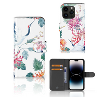 iPhone 15 Pro Telefoonhoesje met Pasjes Bird Flowers