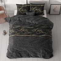 Dekbedovertrek Black Sleep Dekbedovertrek - Tweepersoons (200x200 cm) - Zwart Polyester-katoen - Dessin: Tekst - Sleeptime Elegance -