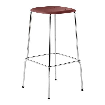 HAY Soft Edge Barkruk 75 cm. - Rood Gebeitst/Chroom Onderstel