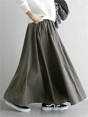 Women's Casual Versatile Color Block Elastic Waist Swing Skirt