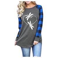 Dames T-shirt Hart Ruitjes Afdrukken Valentijnsdag Weekend Modieus Lange mouw Ronde hals Rood Lente Herfst Lightinthebox - thumbnail