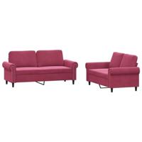 vidaXL 2-delige Loungeset met kussens fluweel wijnrood, fauteuil, bank, zitbank, 2-zitsbank, sofa, fauteuil stoel, 2 zits bank, twee zits bank