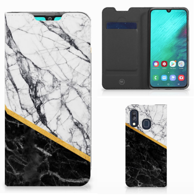 Samsung Galaxy A40 Standcase Marmer Wit Zwart - Origineel Cadeau Man