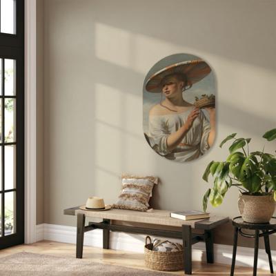 MuurOvaal Meisje met de Brede Hoed White PVC 70x112