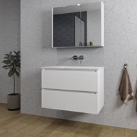 Adema Chaci Badkamermeubelset - 80x46x55cm - 1 keramische wasbak wit - zonder kraangaten - 2 lades - Spiegelkast - mat wit SW718709/SW773926/SW812067/SW812071