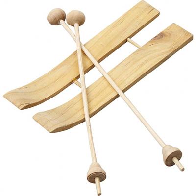 Creotime ski met stokken 11 x 3,8 cm hout beige 9-delig