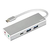 Hama USB 3.1 Type-C hub, 3-voudig, met 3,5 mm jack (2 x USB-A, 1 x USB-C, microfoon-/hoofdtelefoonaansluiting, 5 Gbit/s Super-Speed, voor PC/Mac/Laptop/Tablet, OTG-compatibel) externe USB-verdeler,
