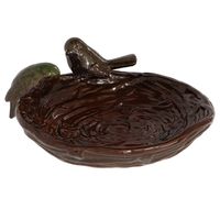 Esschert Design Vogelbad/voederschaal - nest - bruin - steen - D22 x H8,3 cm - drinkschaal voor tuinvogels   -