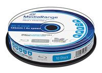 MediaRange BD-R 25 GB 4-voudige schrijfsnelheid, volledig bedrukbaar (inkjetprinter), 10 stuks Cakebox