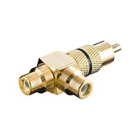 Goobay 11387 Cinch Y adapter, stekker naar 2x aansluiting, gouden uitvoering, zwart